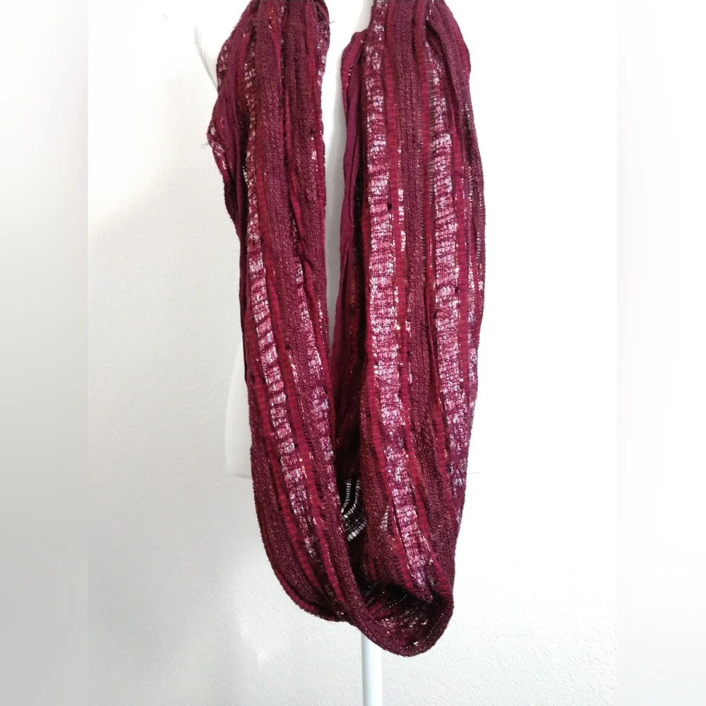 Fashion Scarf Infinity Circle Red Purple Burgundy Silver Metallic